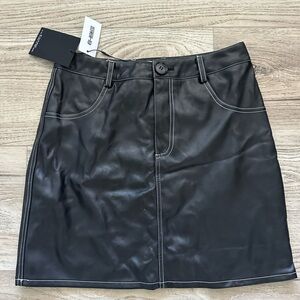 4th + reckless Black Leather Skirt